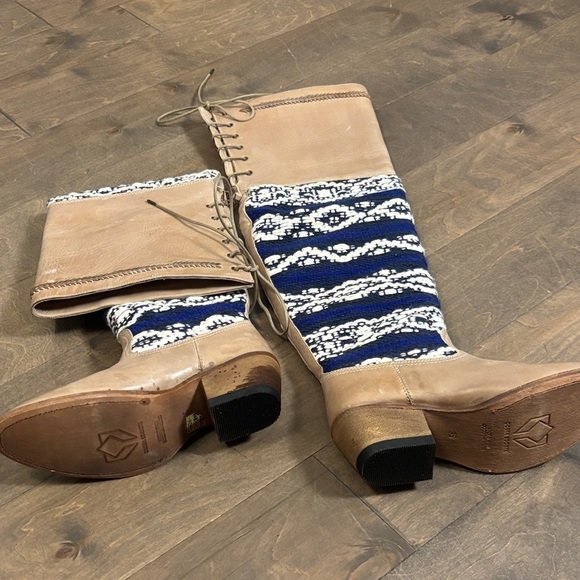 Tan and Blue Patterned Women's Boots - Picture 5 of 6
